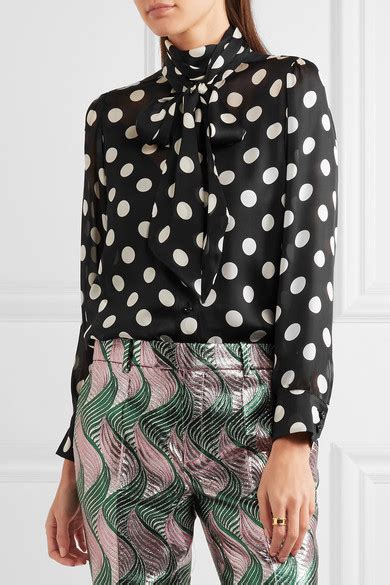 gucci pussy bow polka dot silk chiffon blouse black matches|Designer Pussy.